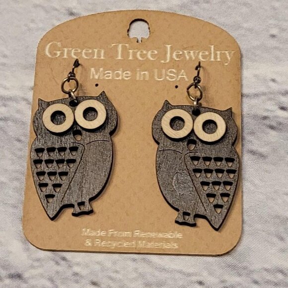 Other Jewelry - Handmade in America Owl Earrings in Brown and Cream Tones #earrings